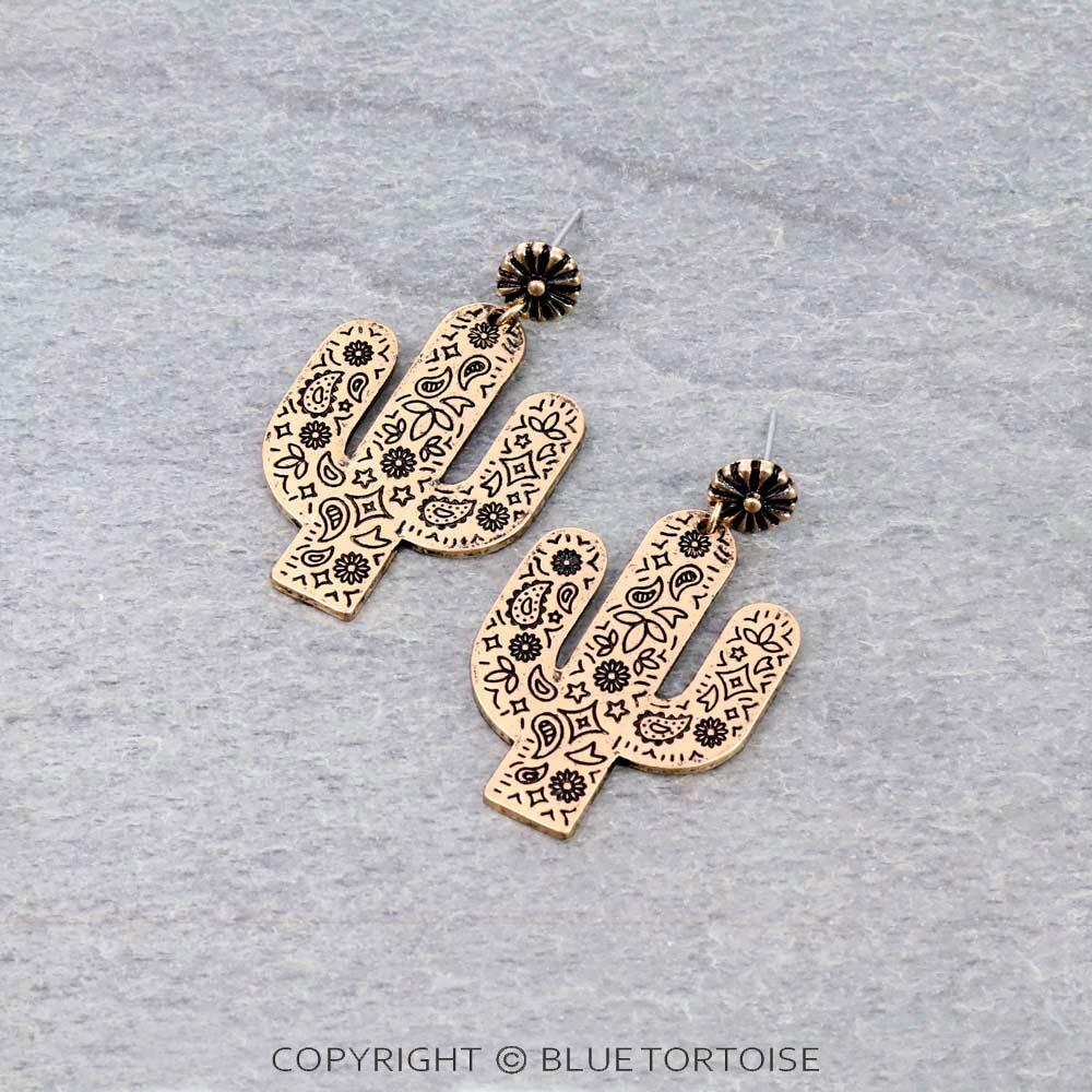 1.75" Western Metal Cactus Stud Earrings