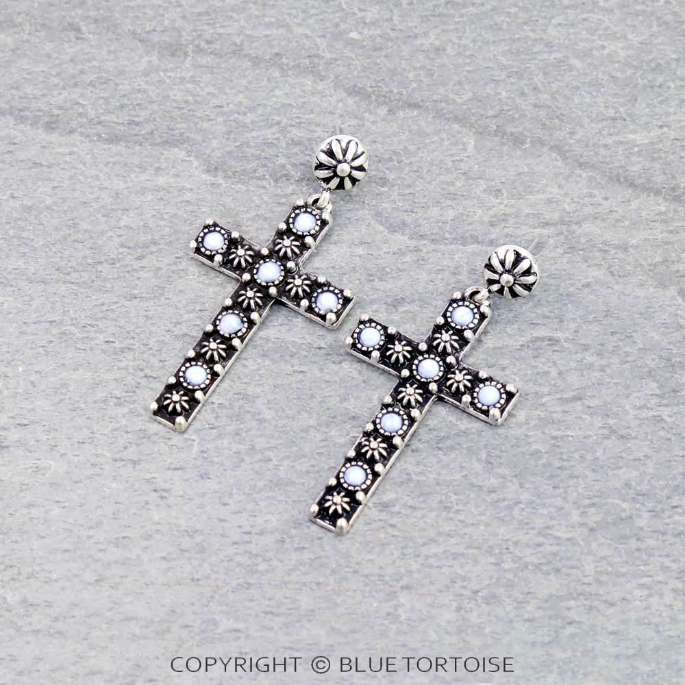 2" Western Cross Beaded Stud Earrings
