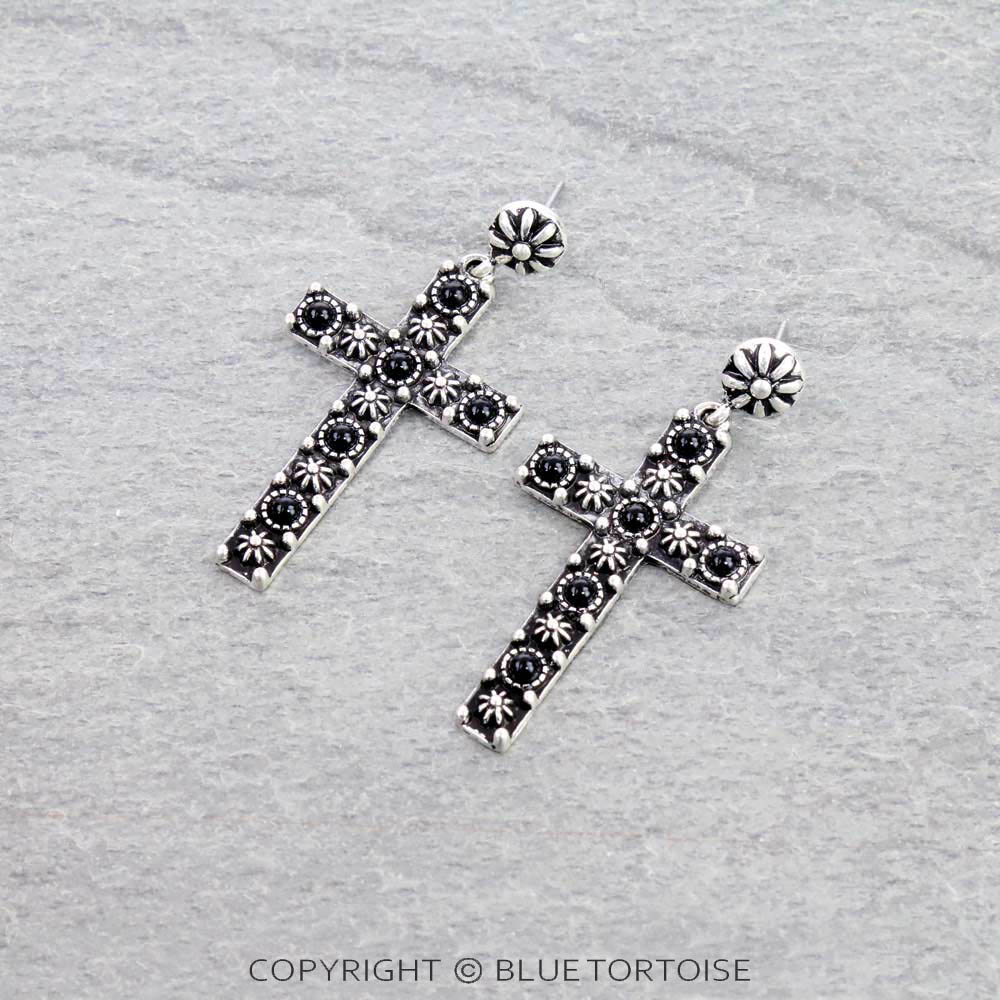 2" Western Cross Beaded Stud Earrings