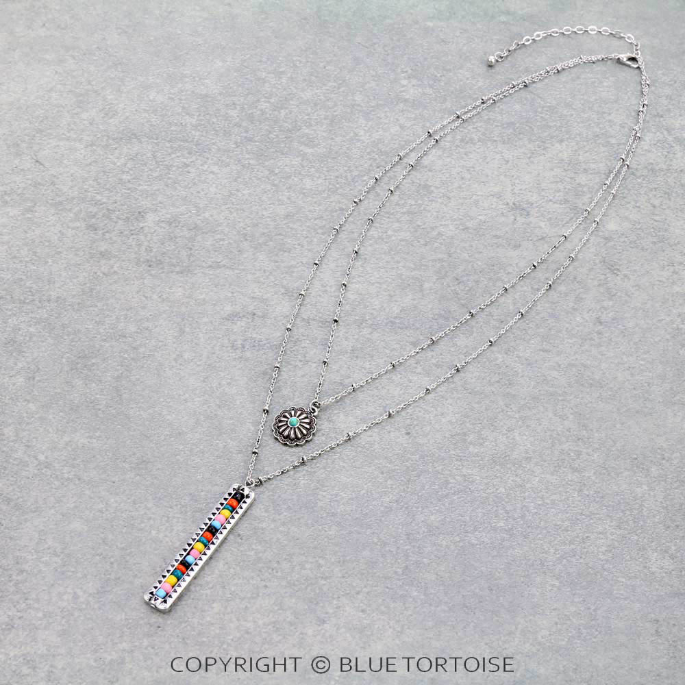 Western Seed Bead Bar with Concho Layered Necklace