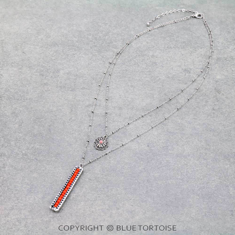 Western Seed Bead Bar with Concho Layered Necklace