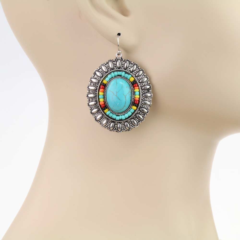 Western Concho Stone Dangle Earrings - Image 2