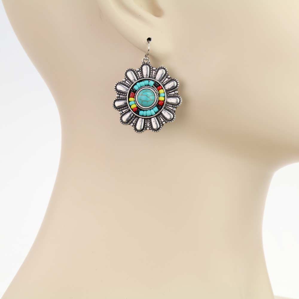Western Concho Stone Dangle Earrings - Image 2