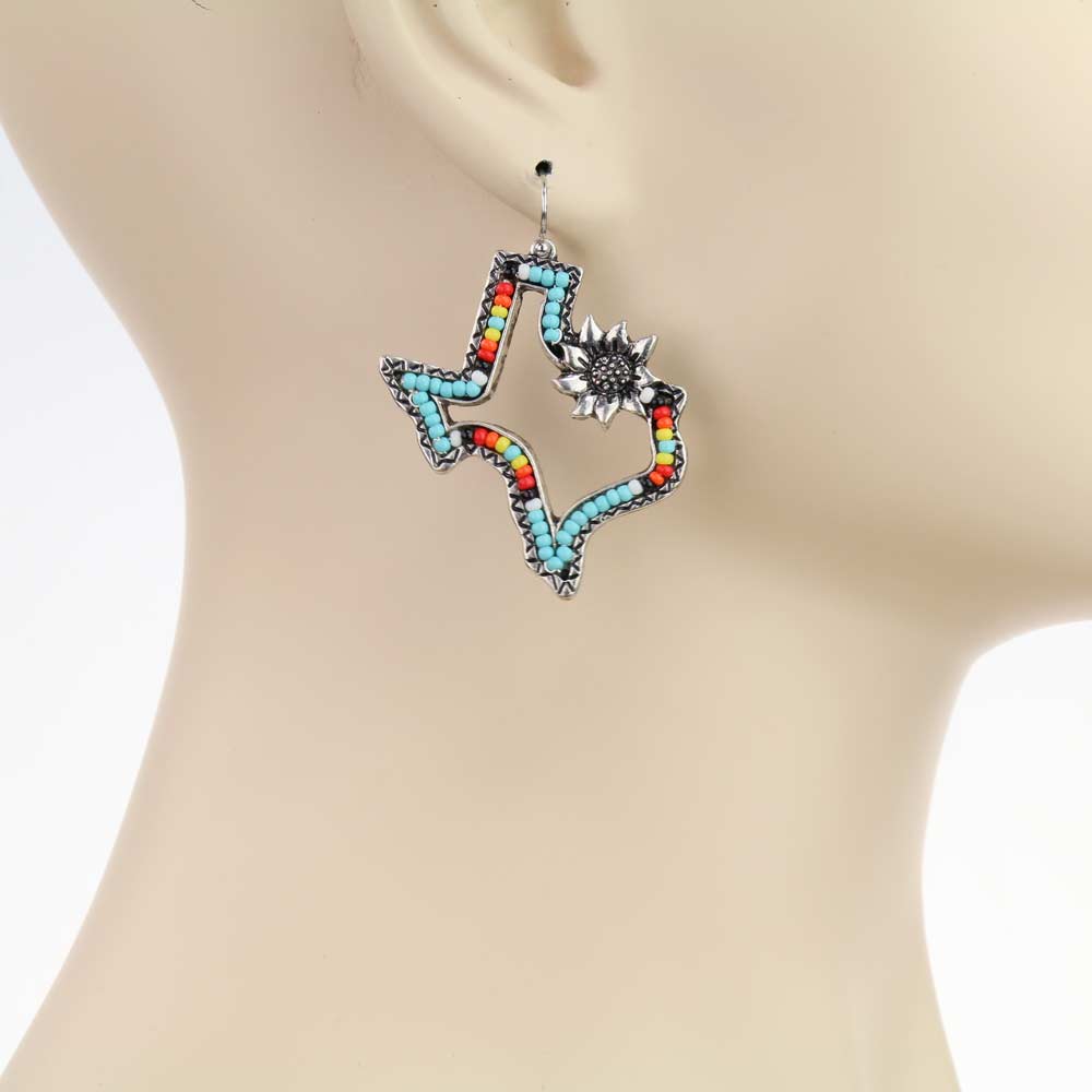 Texas Map with Seed Bead Dangle Earrings - Image 2