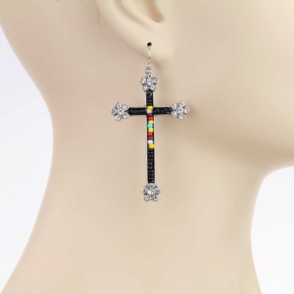 Western Cross with Seed Bead Dangle Earrings - Image 2