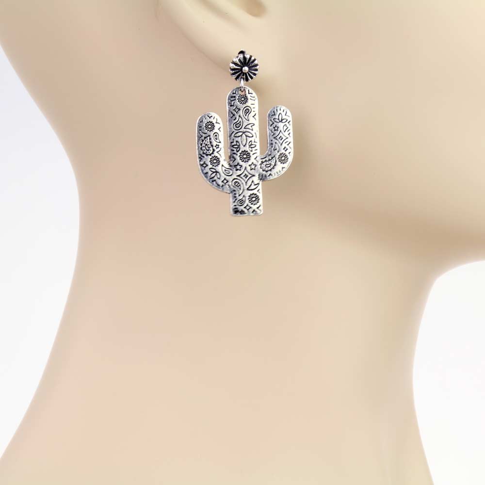 1.75" Western Metal Cactus Stud Earrings - Image 2