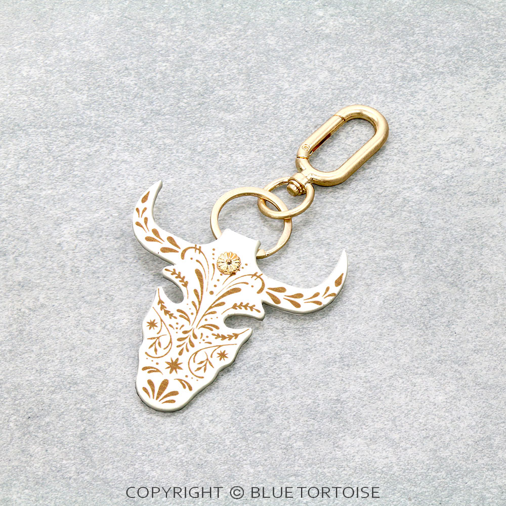 5" PU Leather Steer Skull Keychain