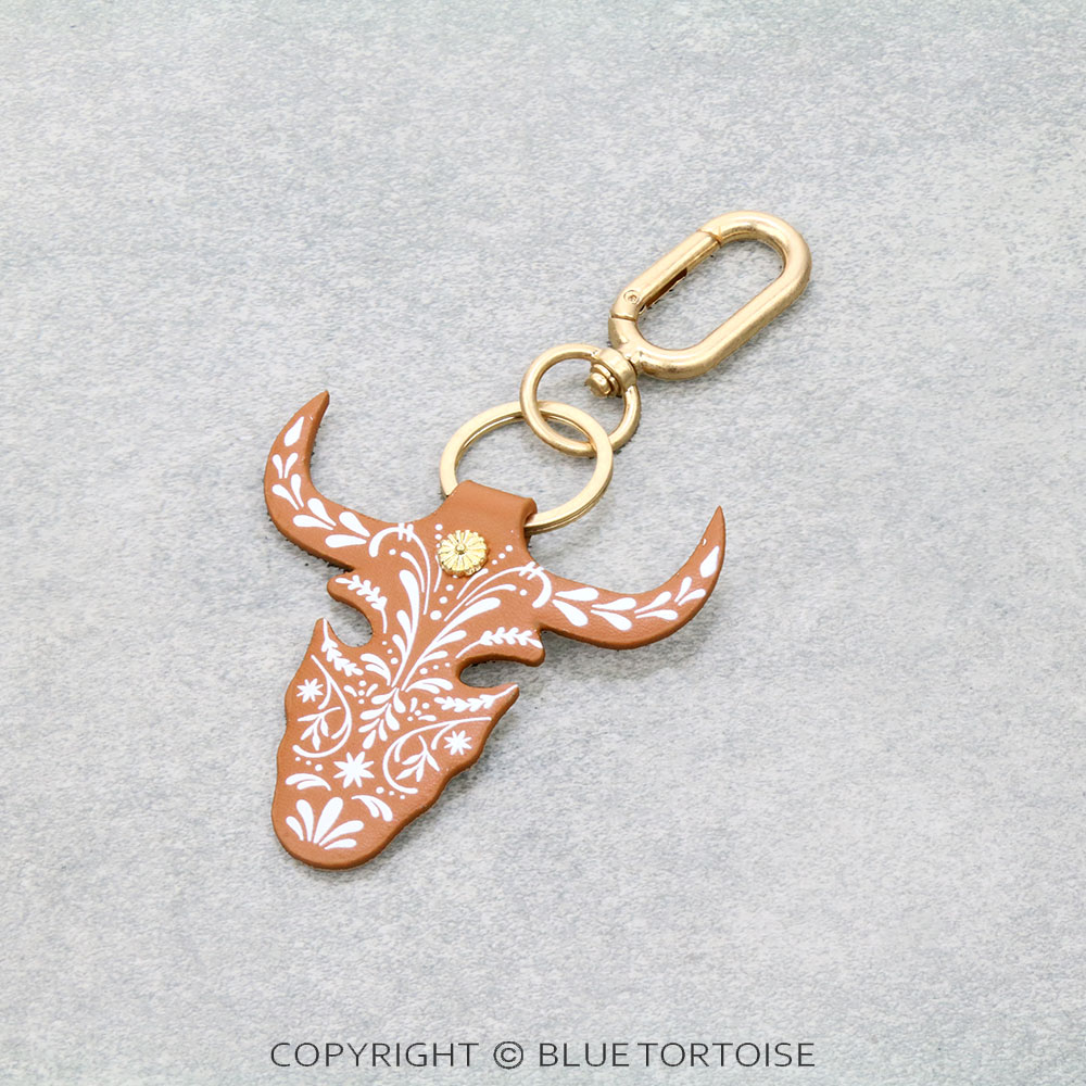 5" PU Leather Steer Skull Keychain