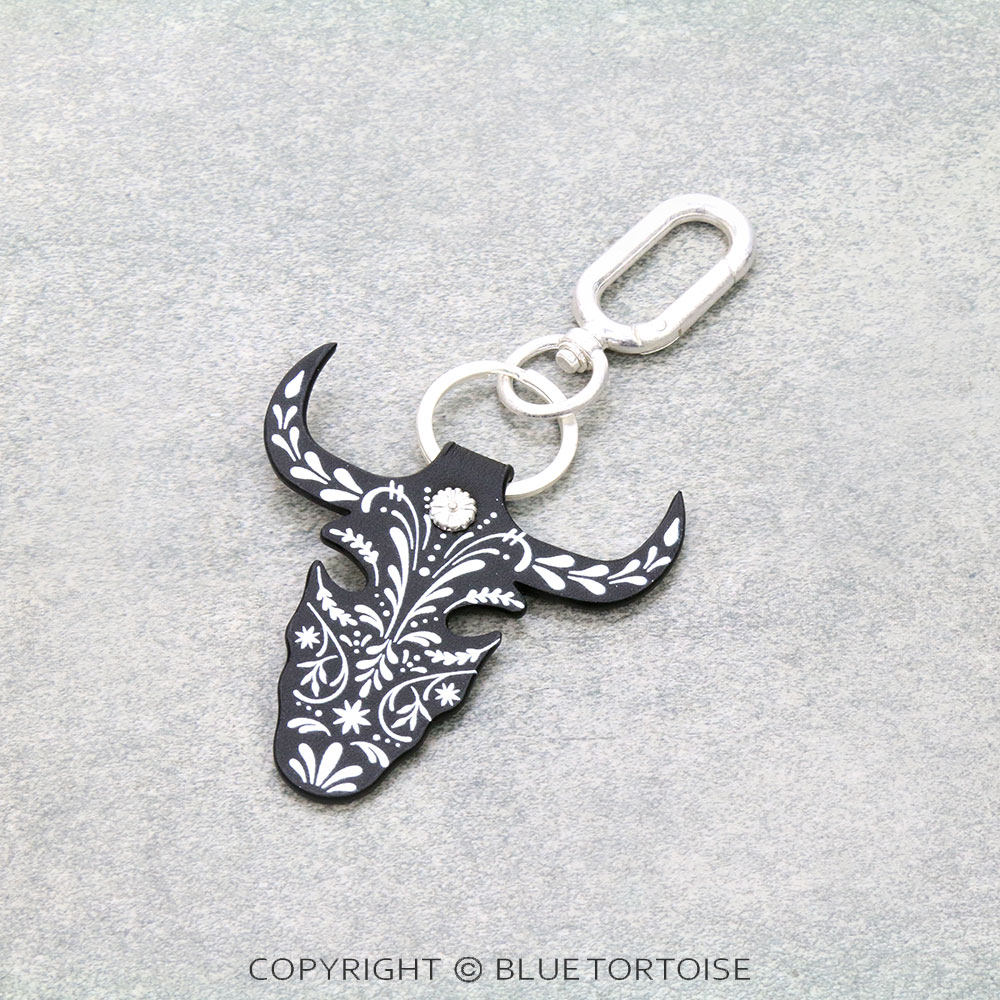 5" PU Leather Steer Skull Keychain