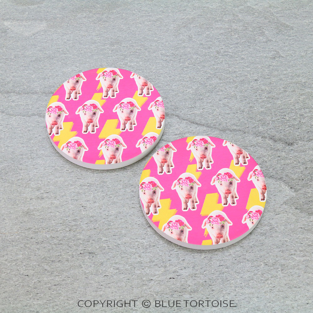 Pink Pig Absorbent Ceramic Car Coasters
