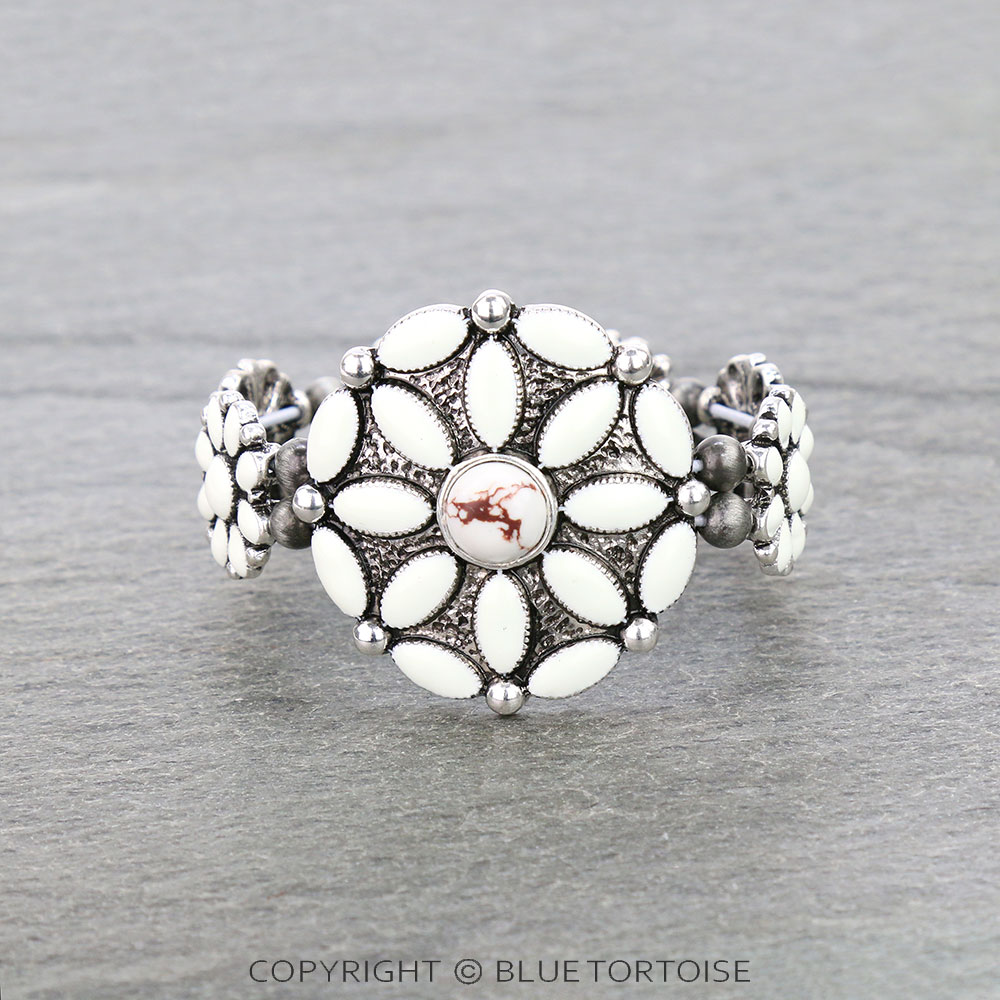 Western Epoxy Concho with Stone Stretch Bracelet