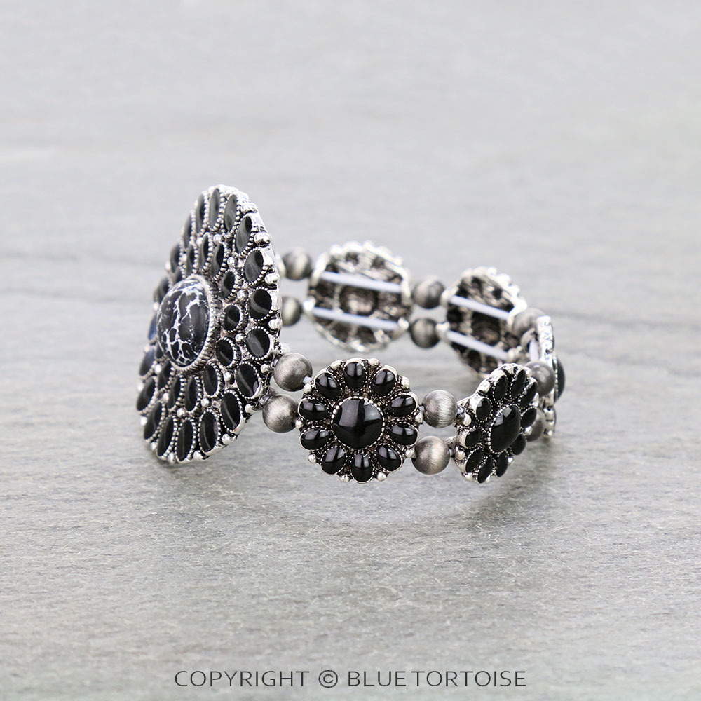 Western Round Stone with Epoxy Stretch Bracelet - Image 2