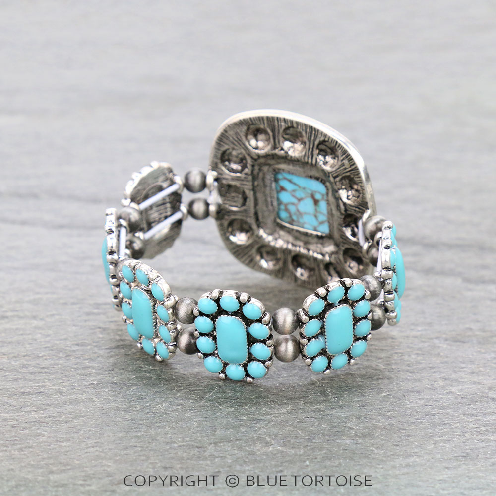 Western Square Stone with Epoxy Stretch Bracelet - Image 3