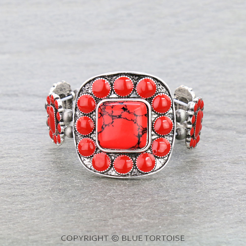 Western Square Stone with Epoxy Stretch Bracelet