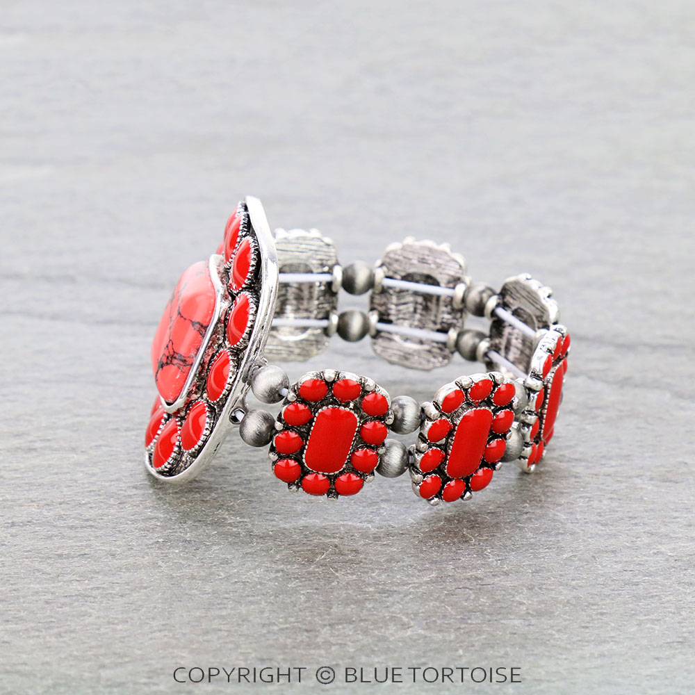 Western Square Stone with Epoxy Stretch Bracelet - Image 2