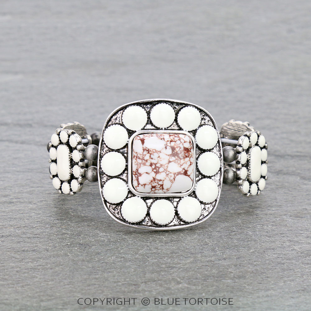 Western Square Stone with Epoxy Stretch Bracelet