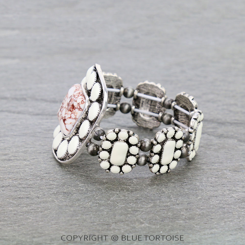 Western Square Stone with Epoxy Stretch Bracelet - Image 2