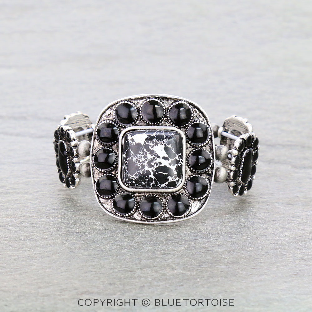 Western Square Stone with Epoxy Stretch Bracelet