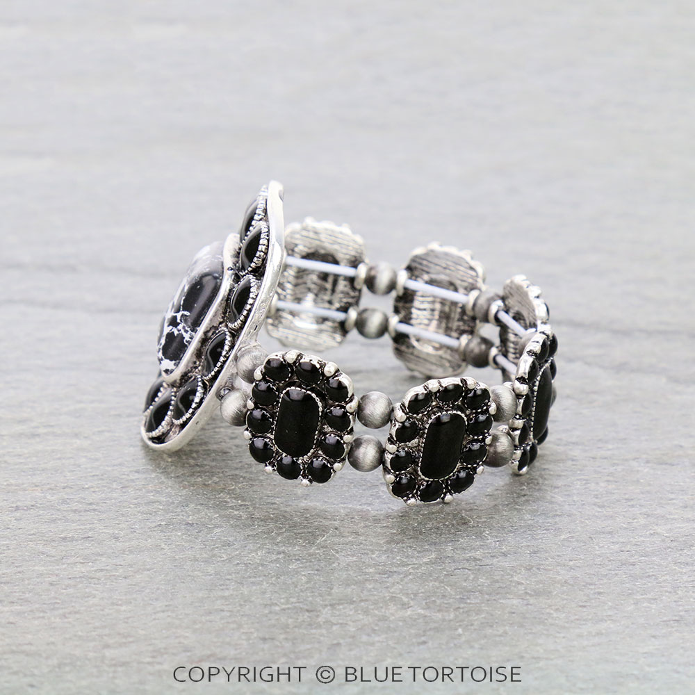 Western Square Stone with Epoxy Stretch Bracelet - Image 2