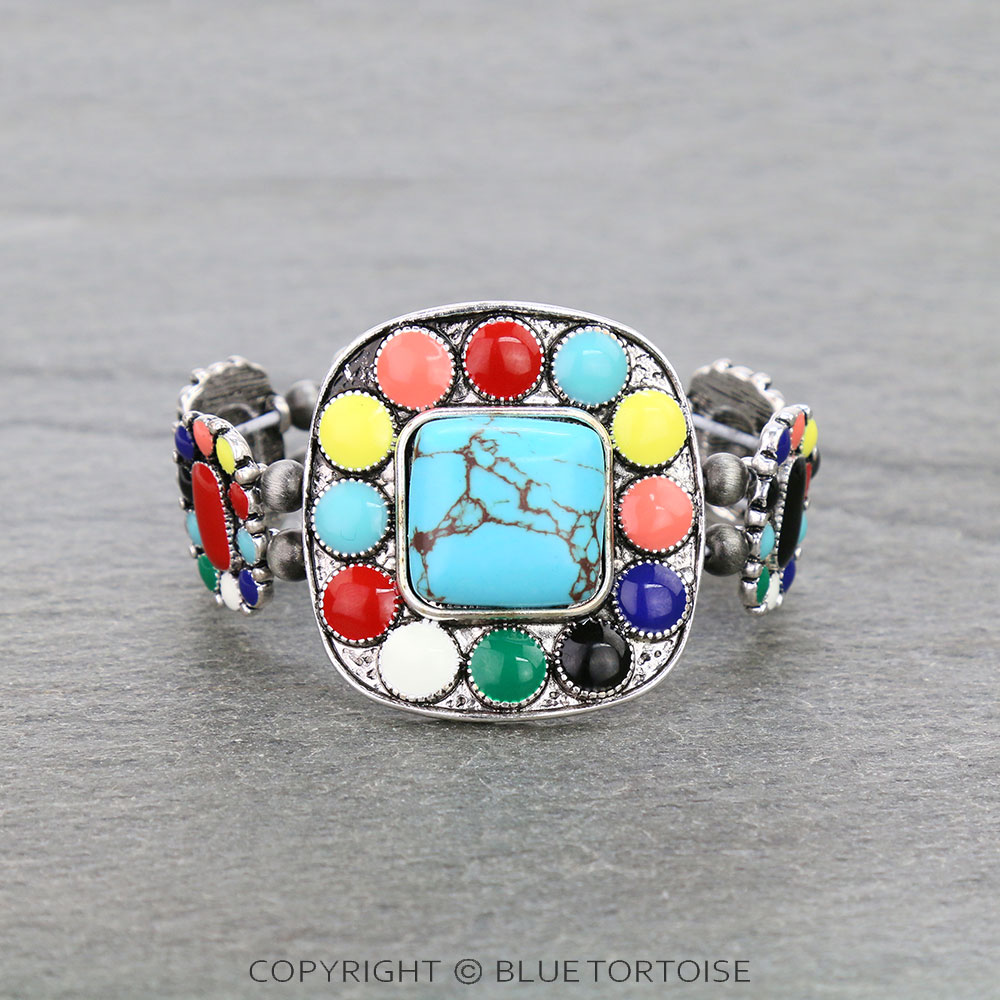 Western Square Stone with Epoxy Stretch Bracelet