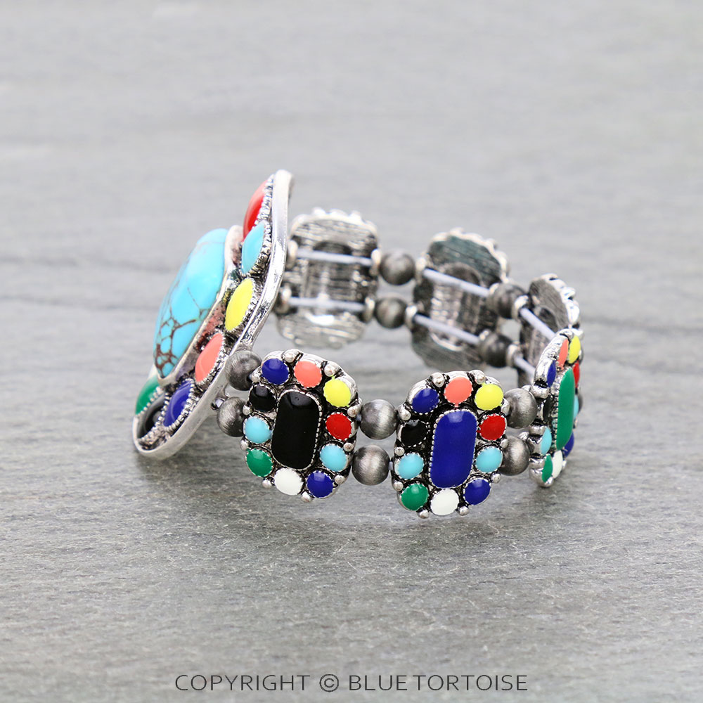 Western Square Stone with Epoxy Stretch Bracelet - Image 2