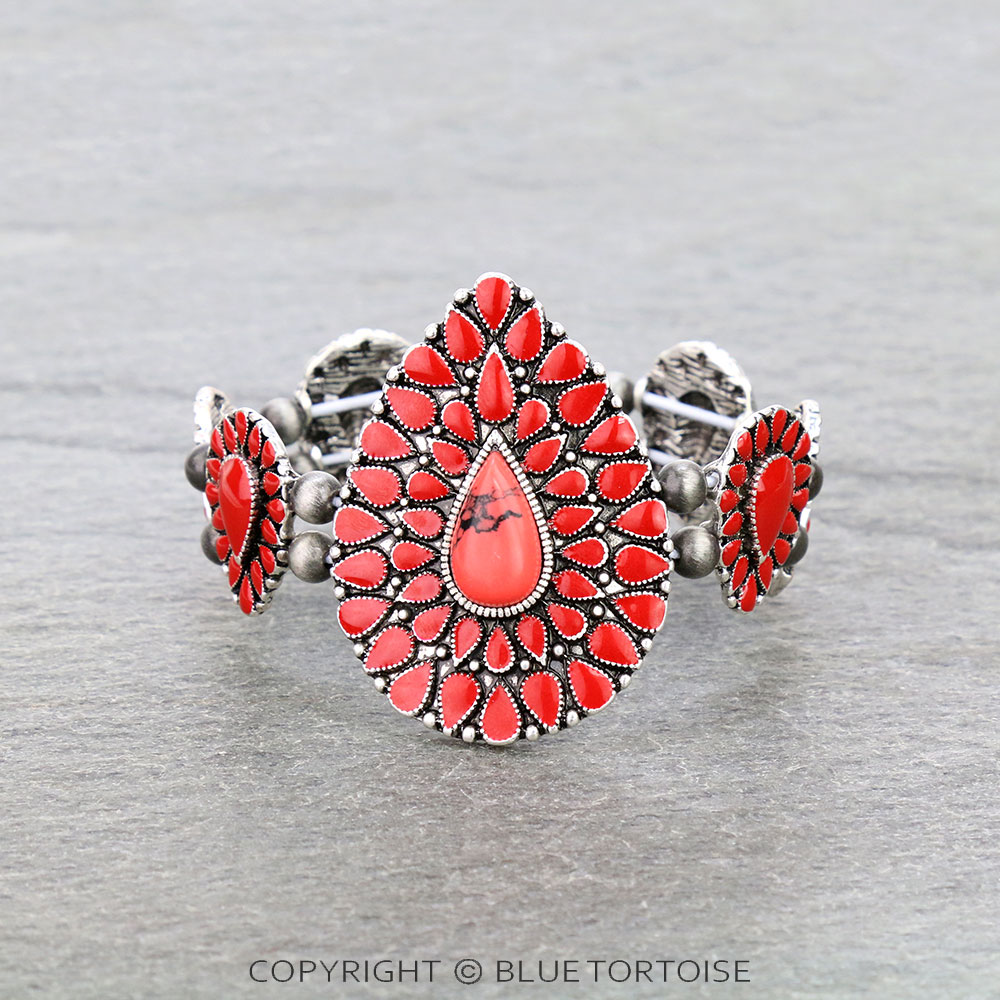 Western Teardrop Stone with Epoxy Stretch Bracelet