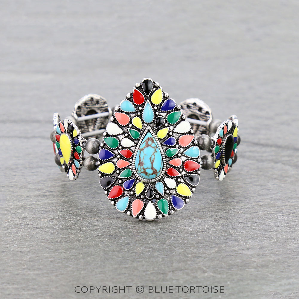 Western Teardrop Stone with Epoxy Stretch Bracelet