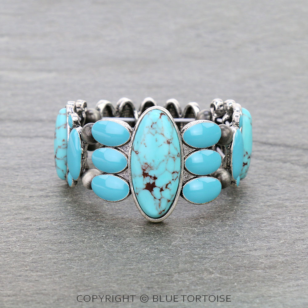 Western Oval Stone with Epoxy Stretch Bracelet