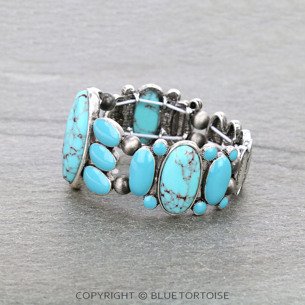 Western Oval Stone with Epoxy Stretch Bracelet - Image 2