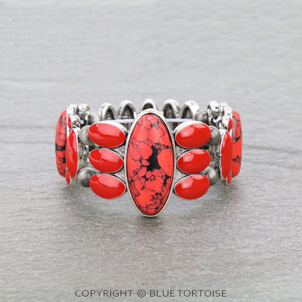 Western Oval Stone with Epoxy Stretch Bracelet