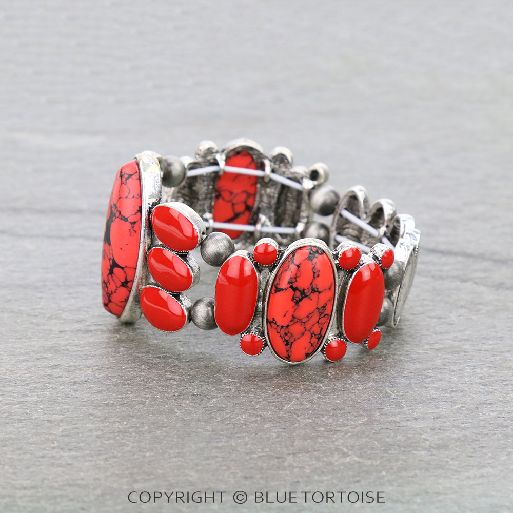 Western Oval Stone with Epoxy Stretch Bracelet - Image 2