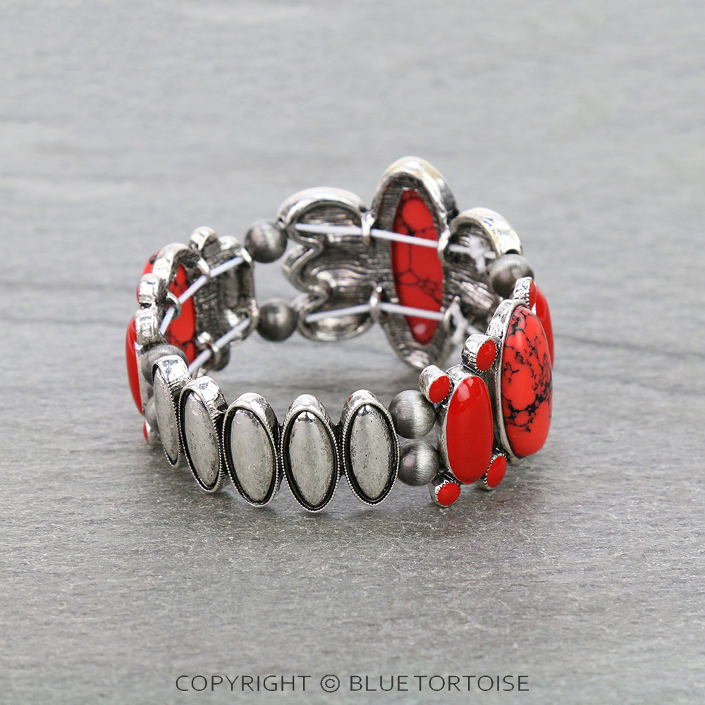 Western Oval Stone with Epoxy Stretch Bracelet - Image 3