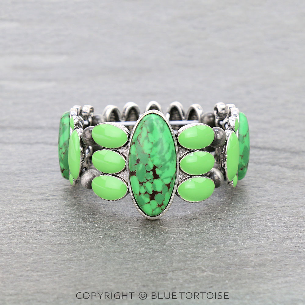 Western Oval Stone with Epoxy Stretch Bracelet