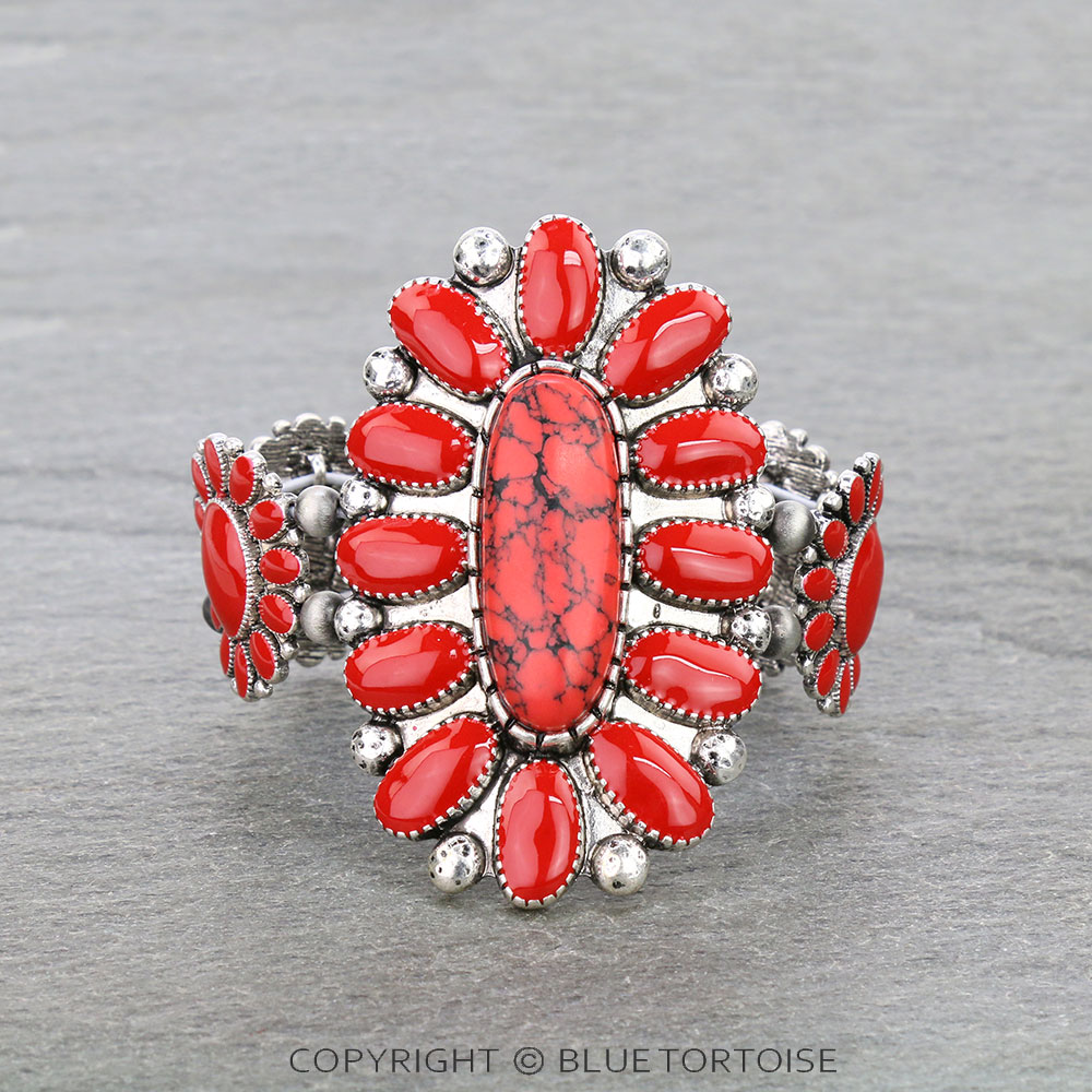 Western Epoxy Concho with Stone Stretch Bracelet