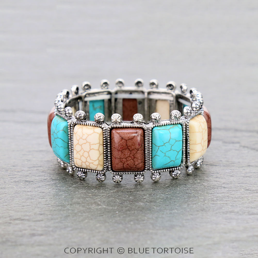 Western Rectangle Stone Double Stretch Bracelet