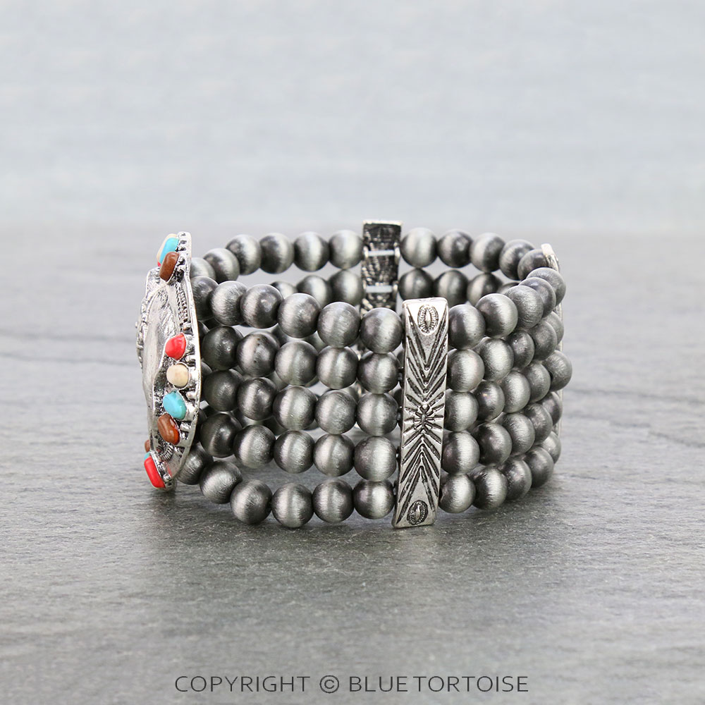 Western Horse with 5Row Navajo Style Pearl Stretch Bracelet - Image 2