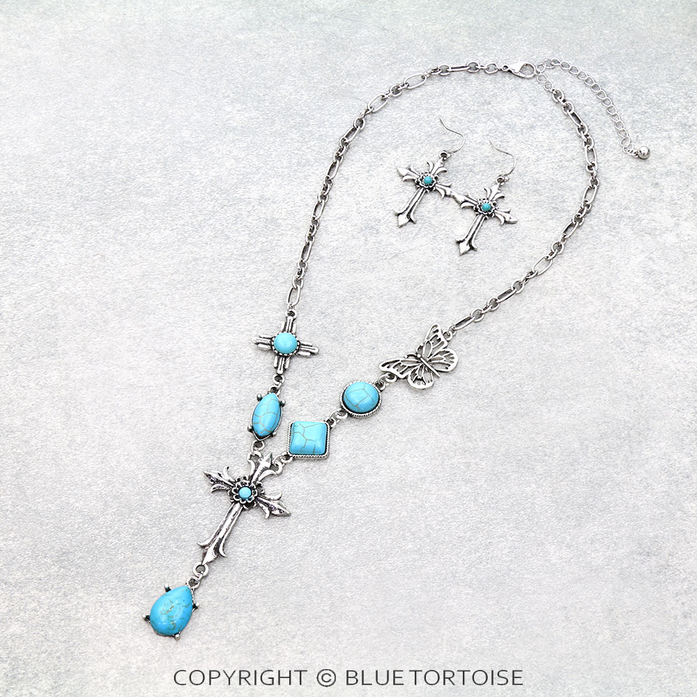 Western Cross Stone Necklace Set