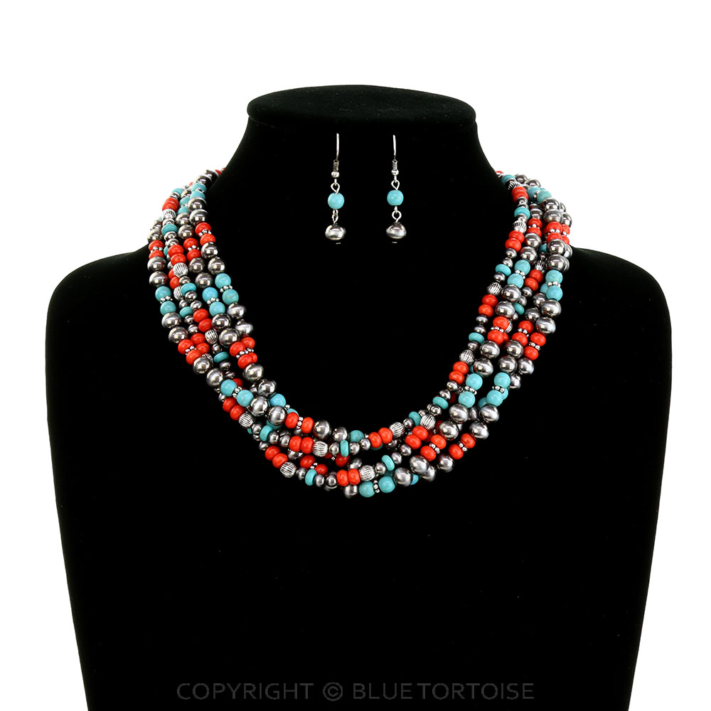 Navajo Style Pearl Layered Necklace Set - Image 2