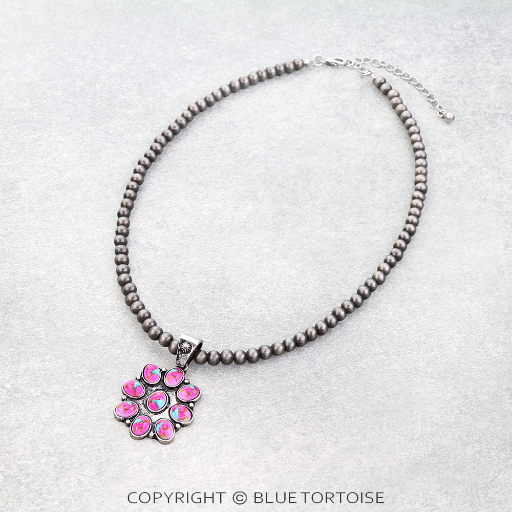 Western Concho Stone Pendant Necklace