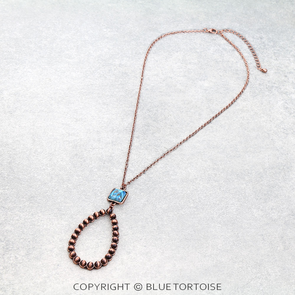 Navajo Style Pearl Teardrop Stone Necklace