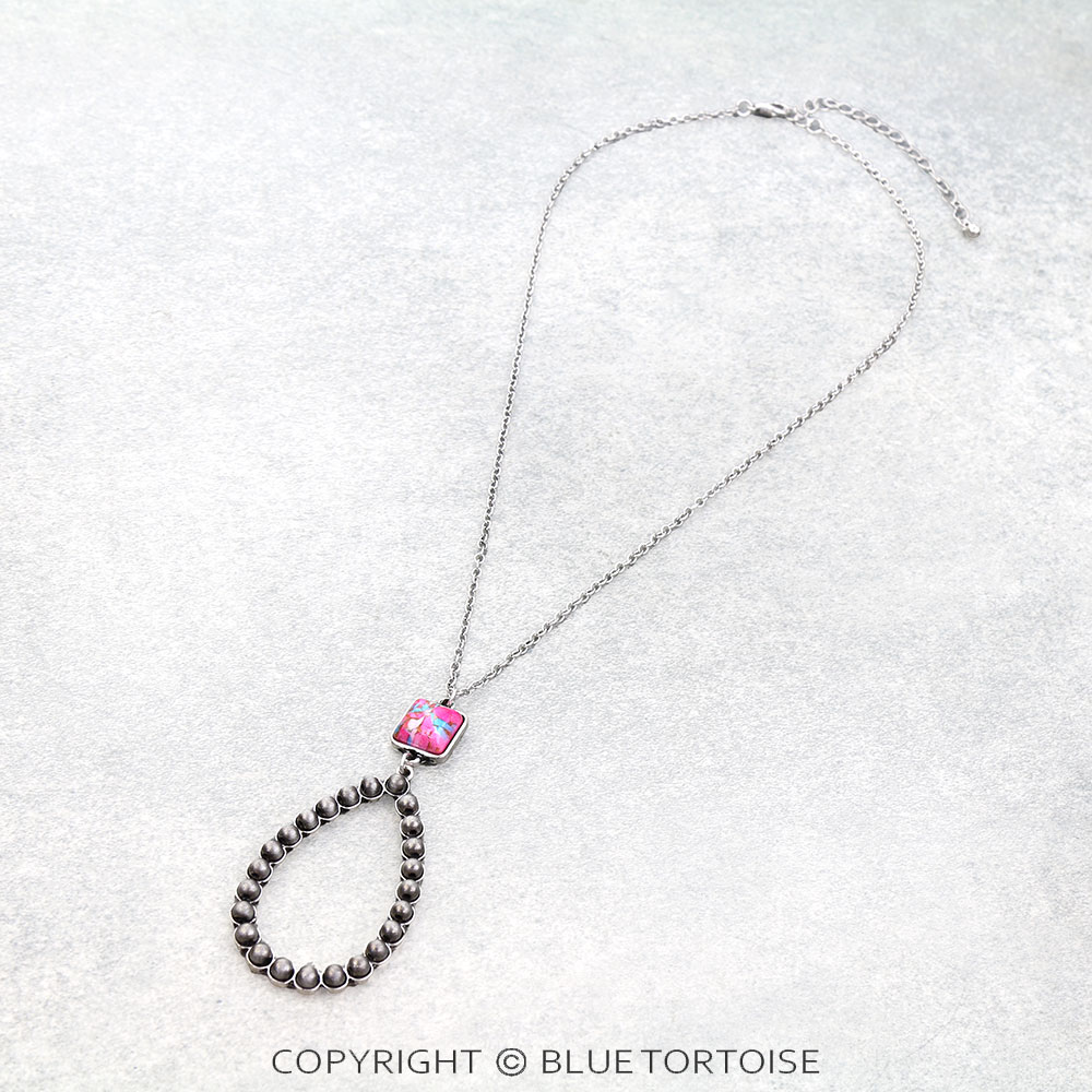 Navajo Style Pearl Teardrop Stone Necklace