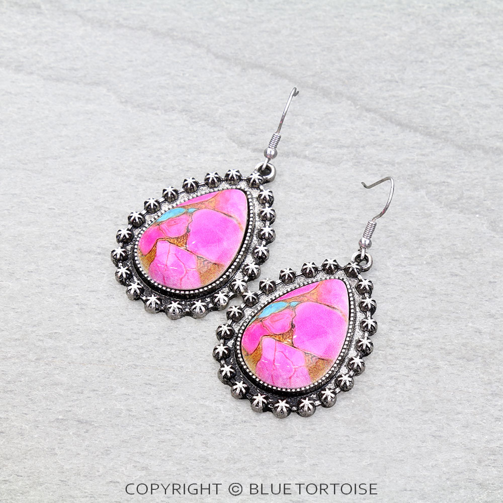 Western Teardrop Stone Dangle Earrings