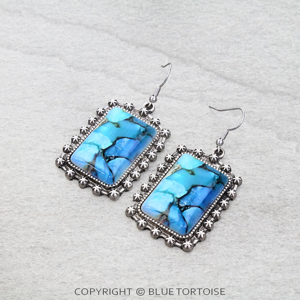 Western Rectangle Stone Dangle Earrings