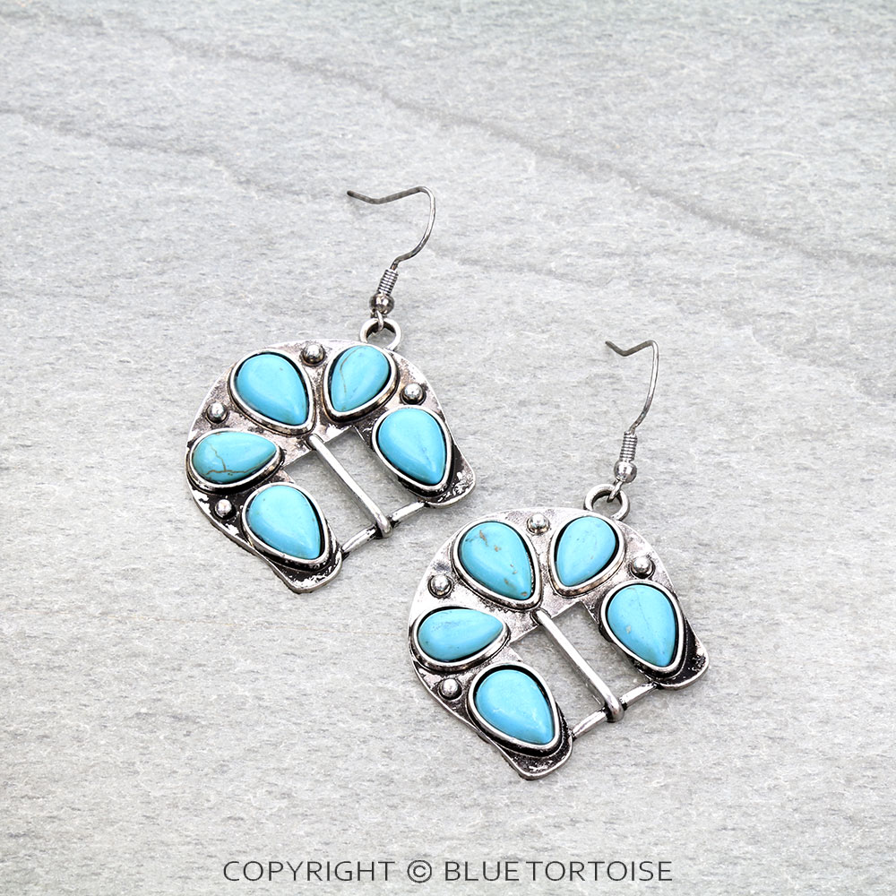 Western Belt Buckle Stone Dangle Earrings