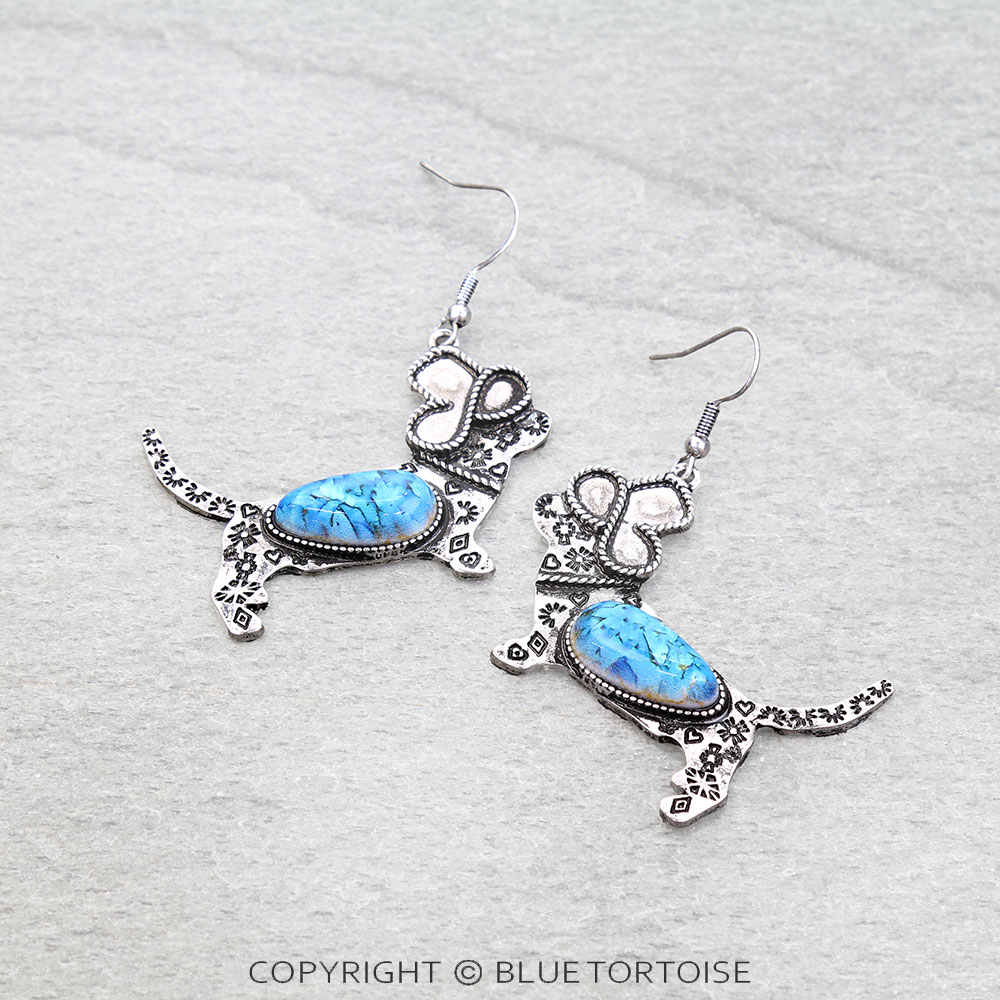 Western Dog Stone Dangle Earrings
