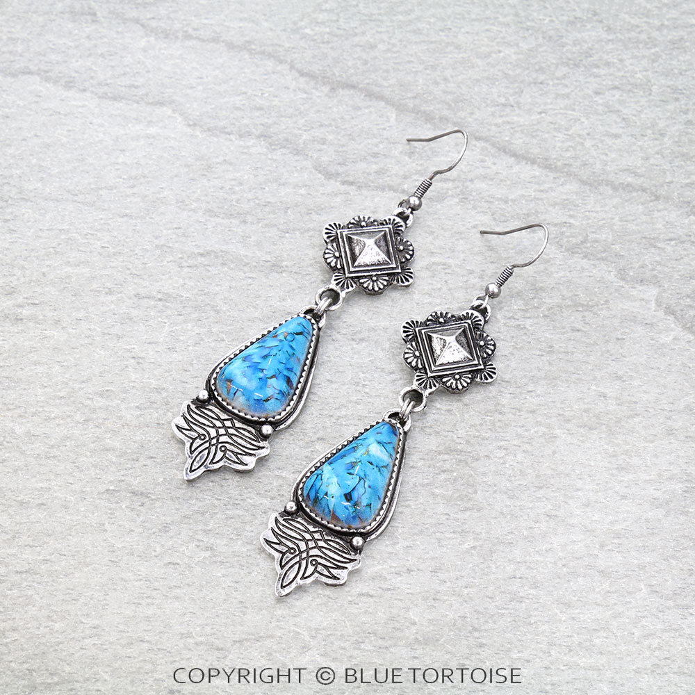 Western Boot Stitch Stone Dangle Earrings