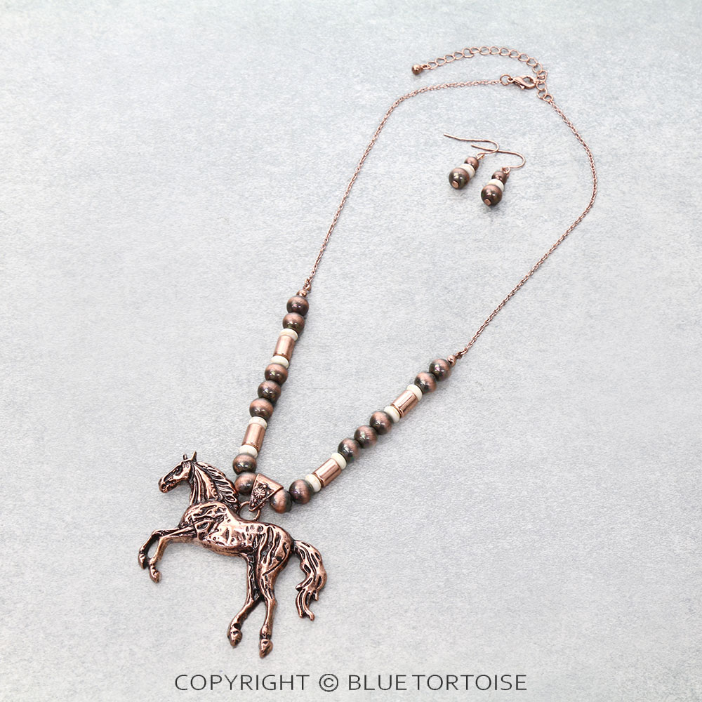 Western Horse Pendant Necklace Set