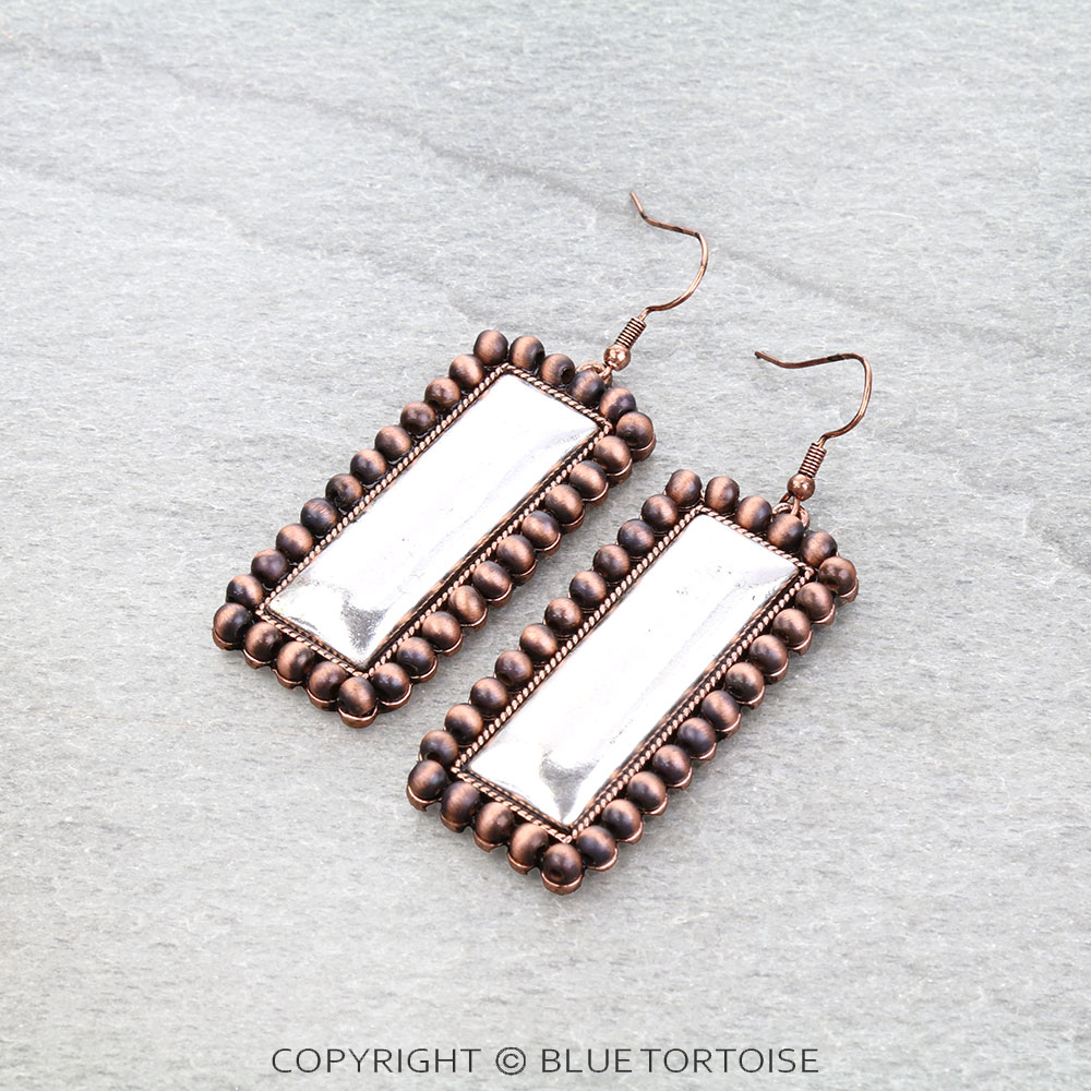 Navajo Style Pearl Rectangle Dangle Earrings