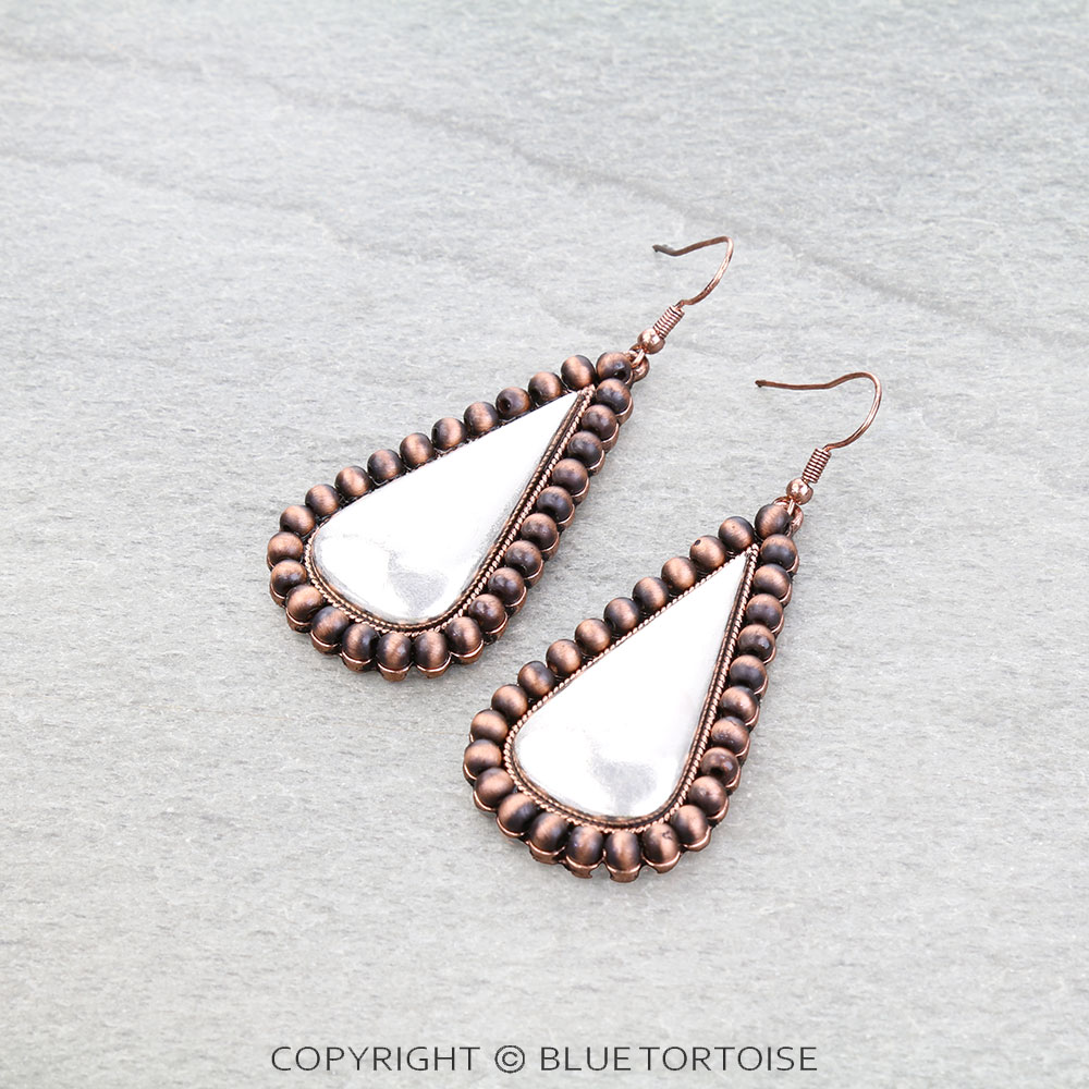 Navajo Style Pearl Teardrop Dangle Earrings