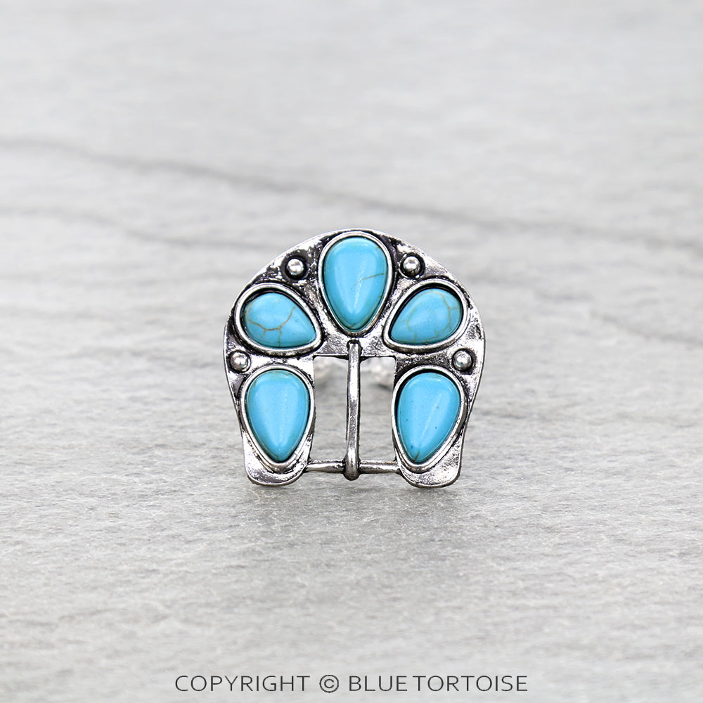 Western Belt Buckle Stone Cuff Ring